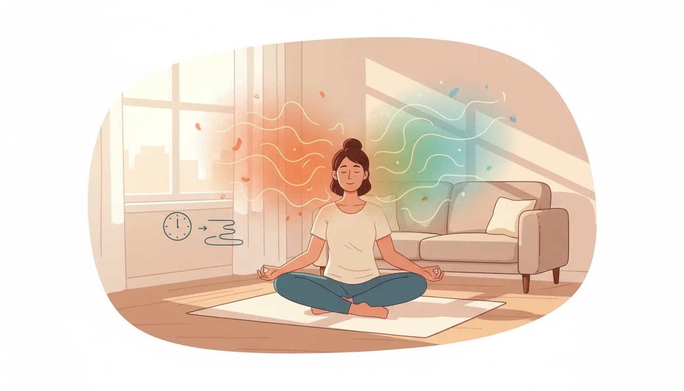 Persona meditando con respiración lenta para interrumpir la reactividad emocional y calmar rajas excesiva