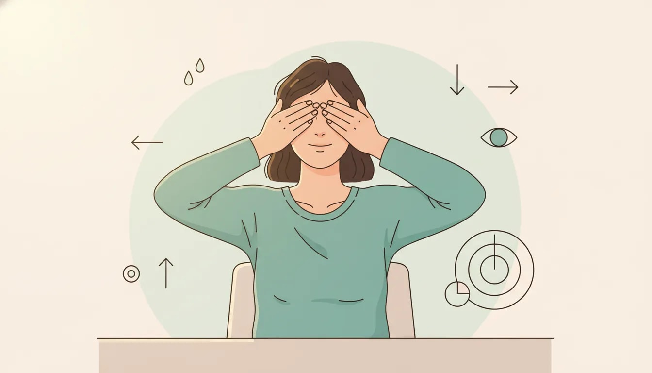 Persona realizando palming y ejercicios de enfoque cerca-lejos para cuidar la vista frente a pantallas