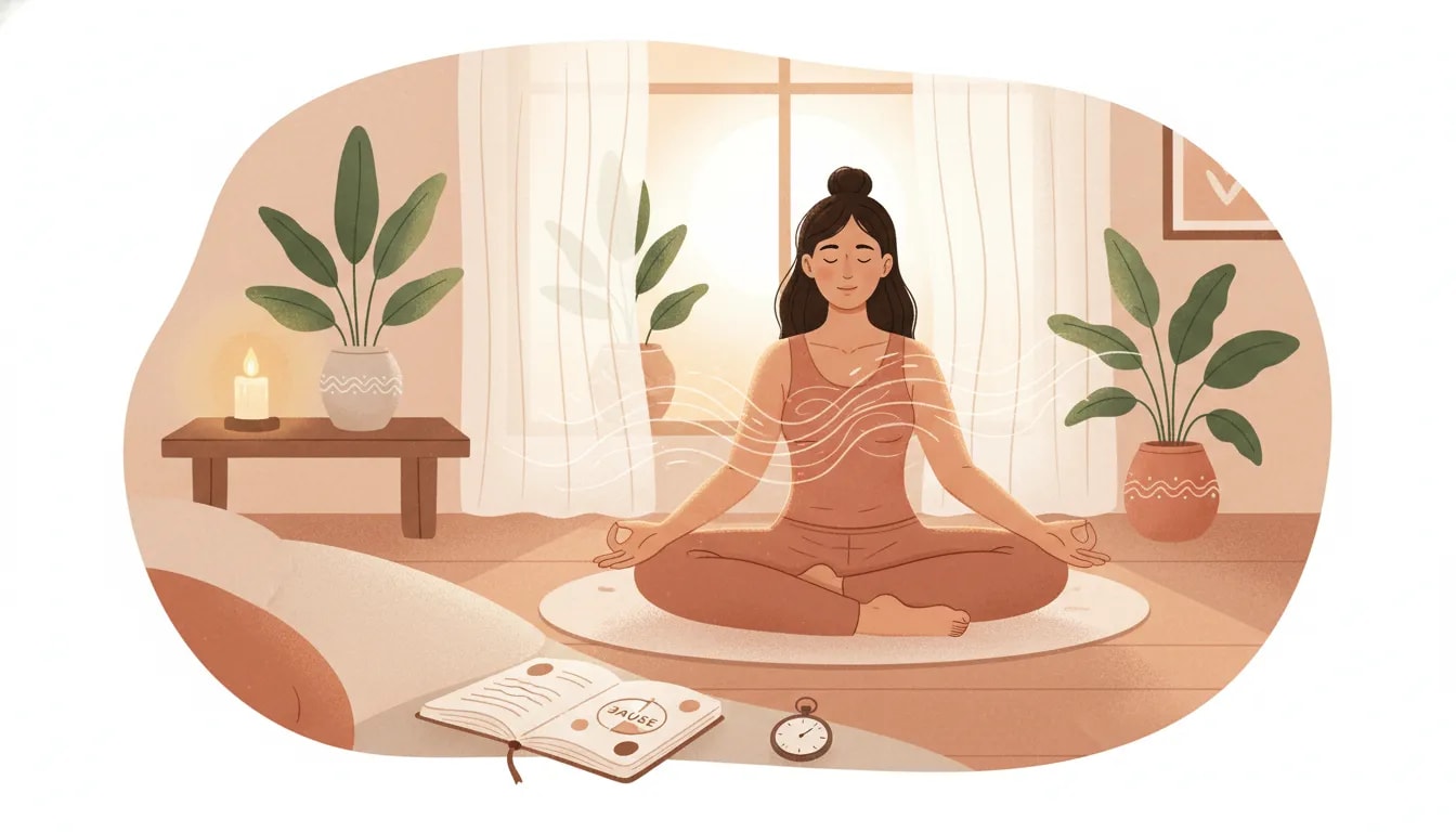 Persona meditando en calma durante una pausa de 1 a 2 horas por la mañana para regular rajas