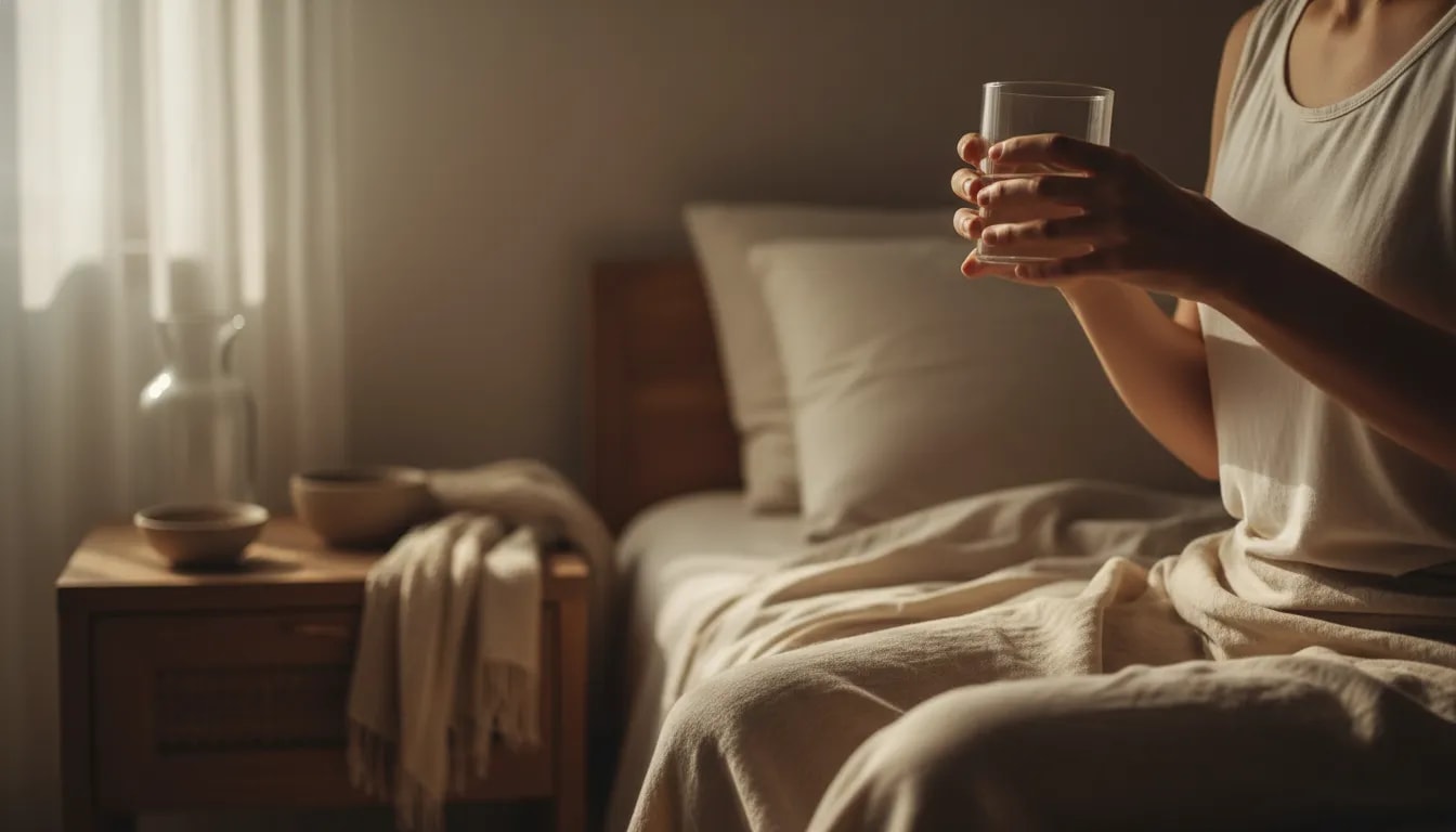 Beber agua al levantarse por la mañana (ushapan) en una escena con luz de amanecer
