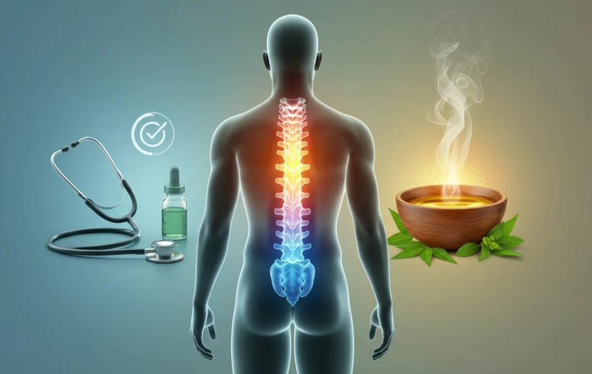 Diferencia entre alopatía y Ayurveda para el dolor de espalda y problemas de columna