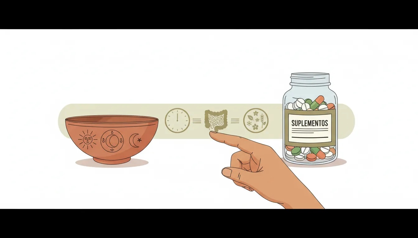 Ilustración que muestra la diferencia entre Ayurveda como sistema integral y una lista de suplementos