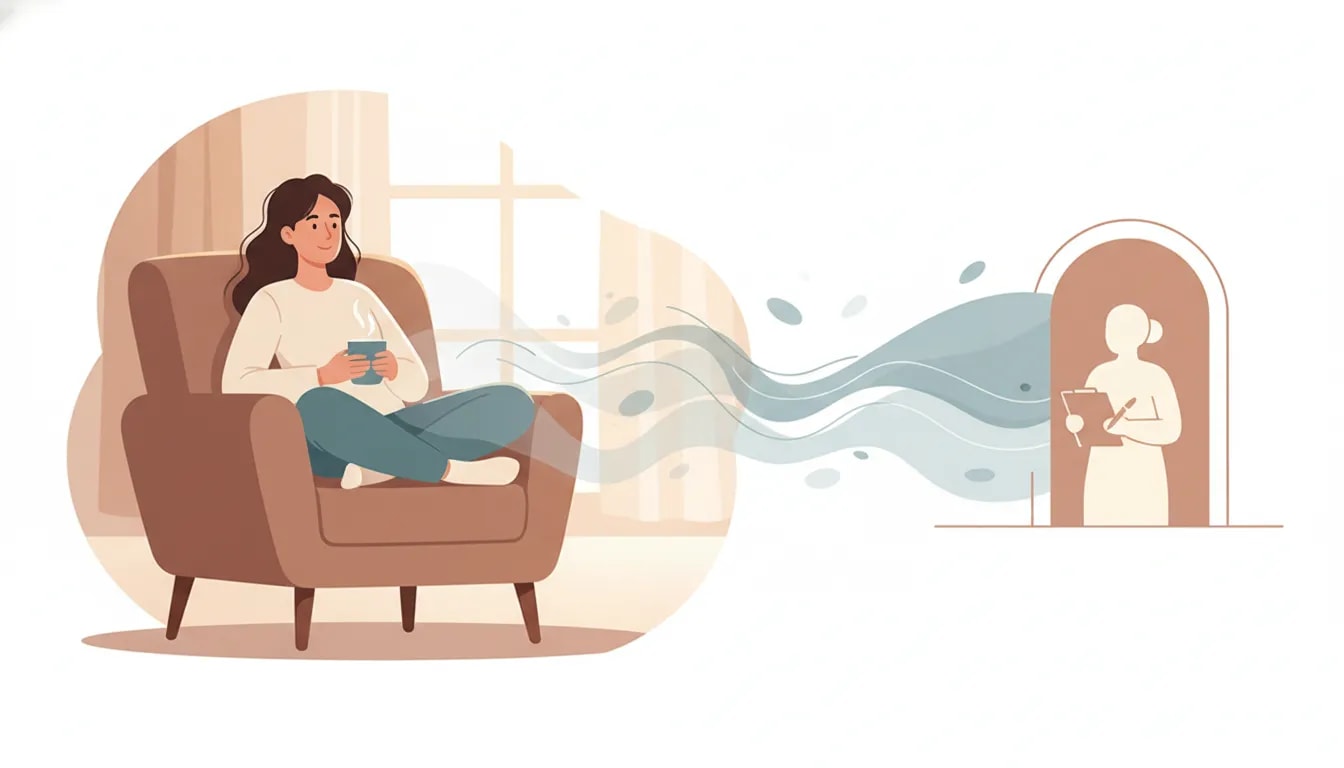 Ilustración que muestra calma y apoyo profesional para buscar ayuda ante la ansiedad