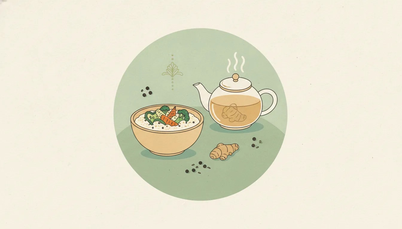 Kapha en Ayurveda: mijo, verduras al vapor y té de jengibre para apoyar una digestión lenta y estable