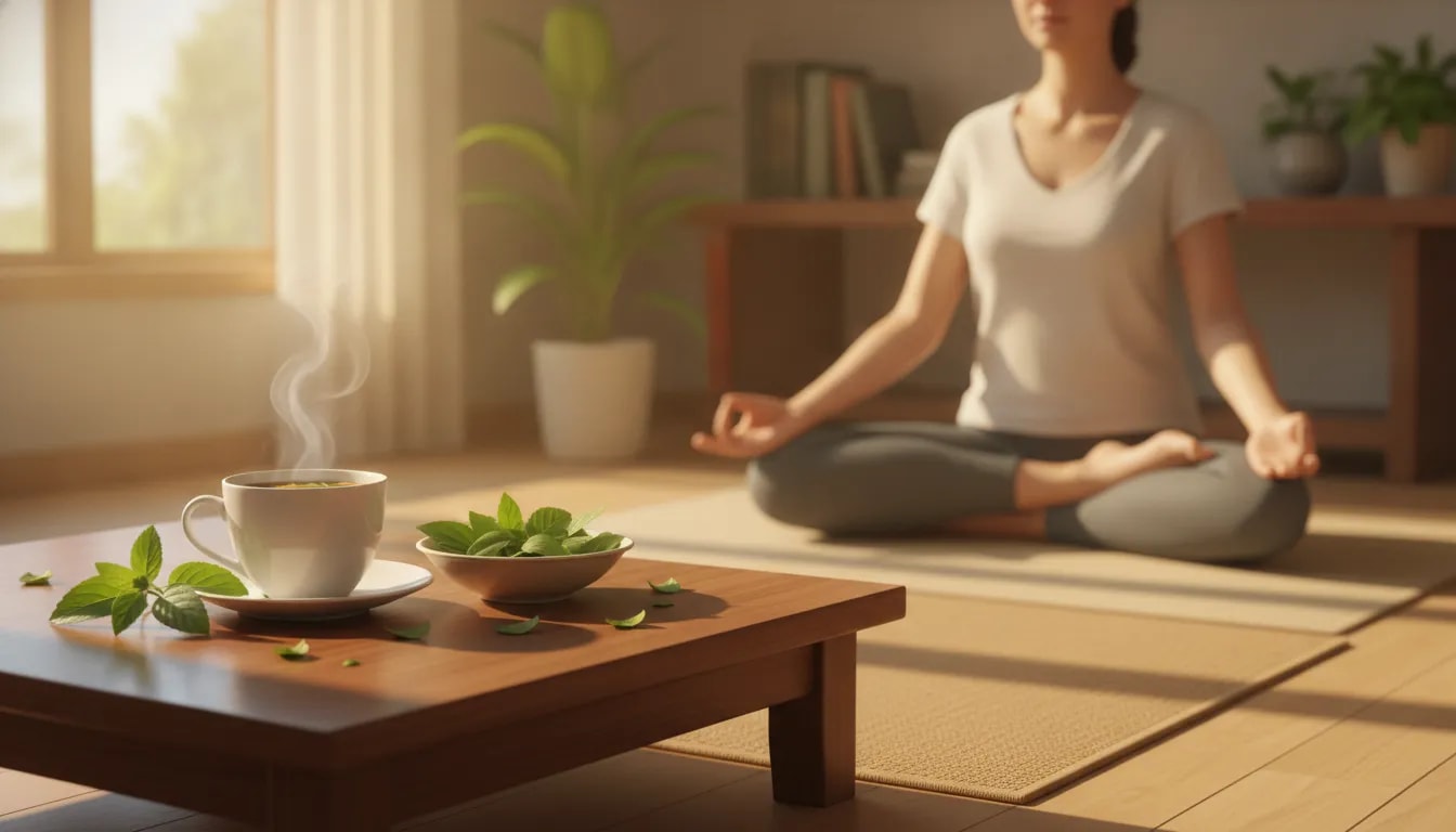 Infusión de tulsi, pranayama y luz solar por la mañana: rutina ayurvédica simple para apoyar la salud cerebral