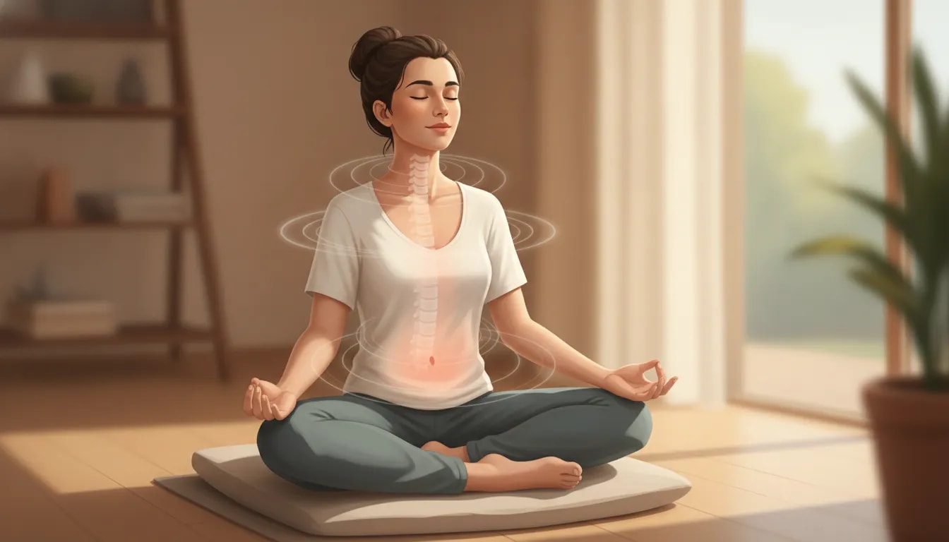 Persona meditando y observando el aire y el movimiento de la respiración en el cuerpo