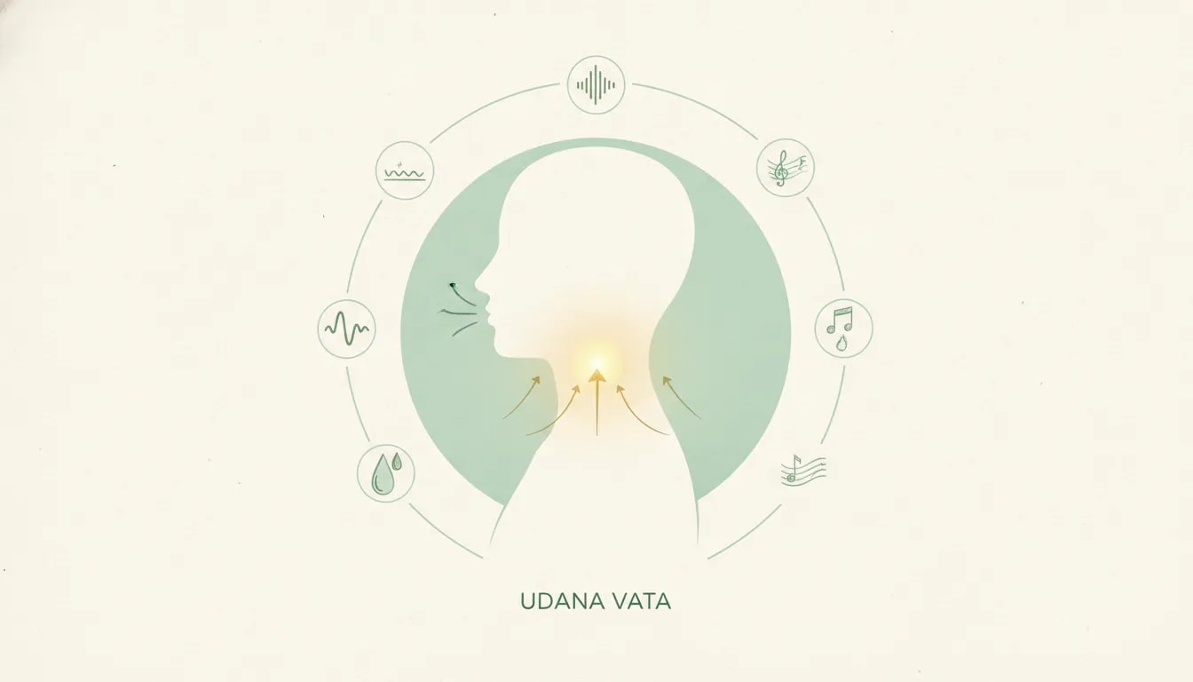 Udana Vata en Ayurveda: garganta, voz y expresión con movimiento hacia arriba y salidas por la boca