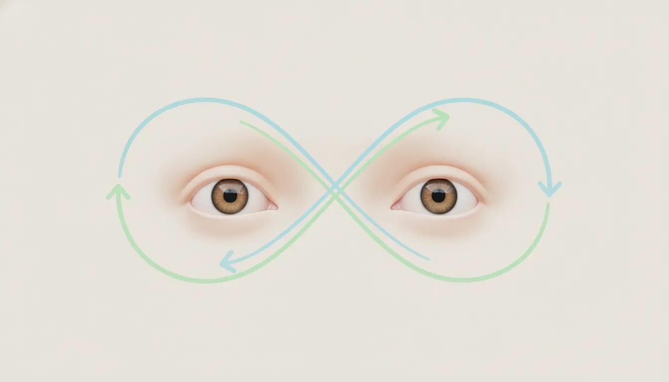 Ilustración de yoga ocular: ojos siguiendo el símbolo de infinito para trazar un ocho imaginario hacia ambos sentidos.
